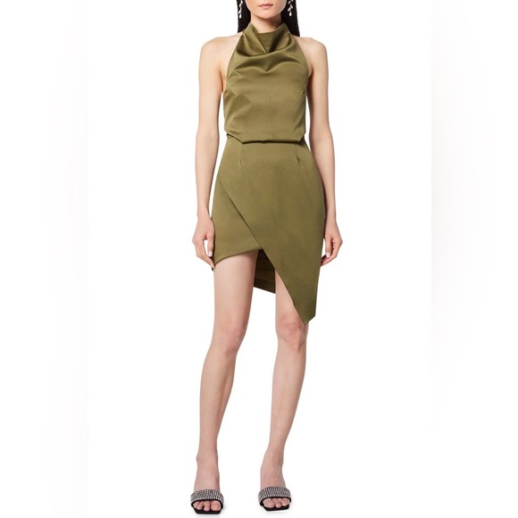 Elliatt Camo Olive Green Asymmetric Halter Cocktail Dress size Medium - Picture 2 of 11